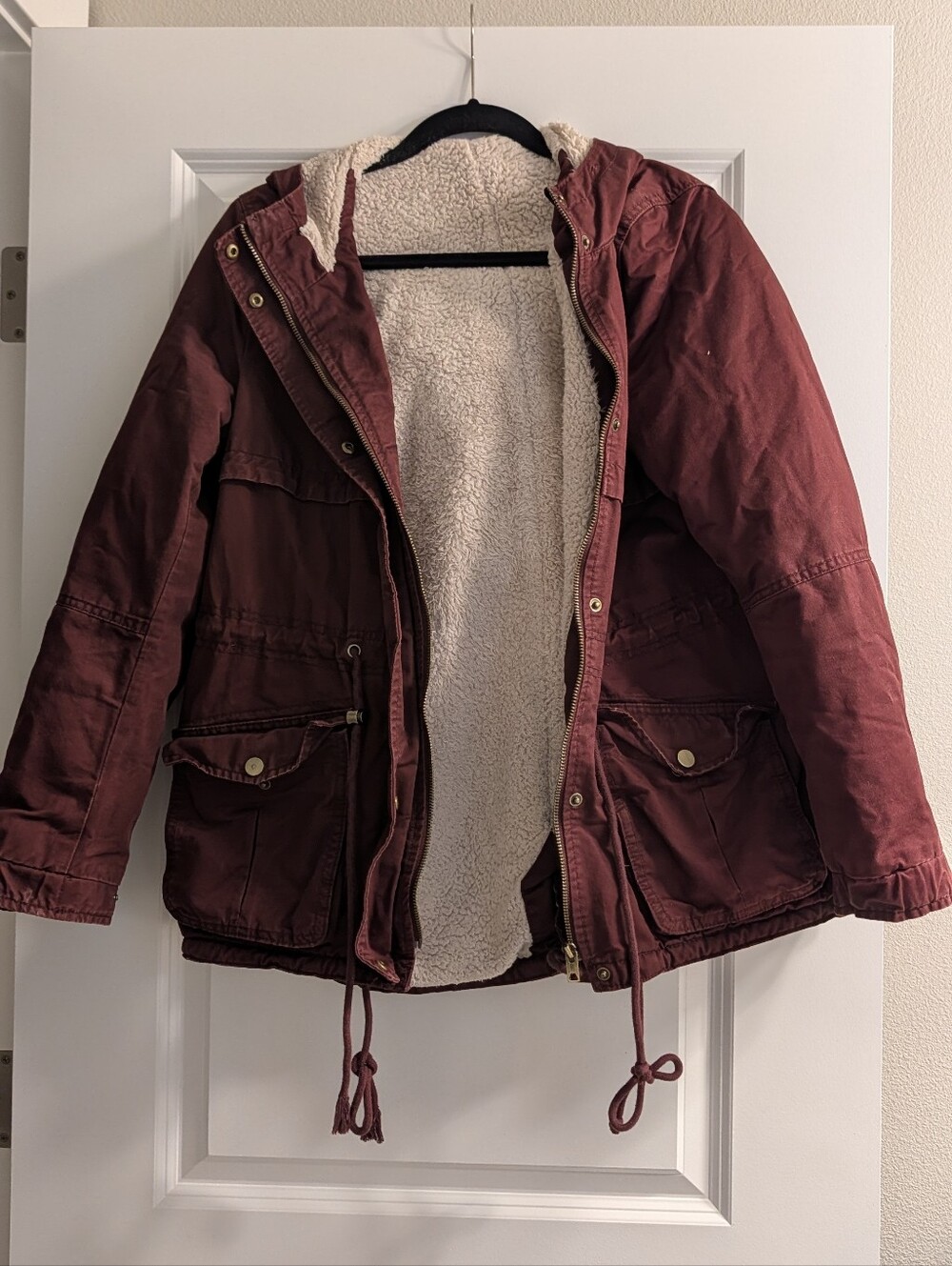 Sherpa-Lined Hooded Jacket - Burgundy